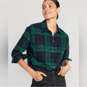 NWT Old Navy “the classic shirt” blue & green flannel ~ Medium Tall